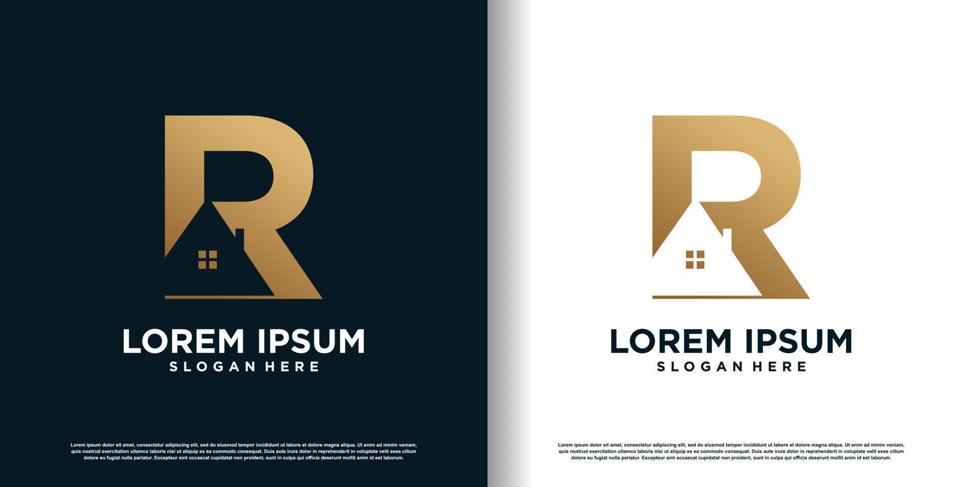 Initial letter r logo design template with house icon and creative concept Premium Vector