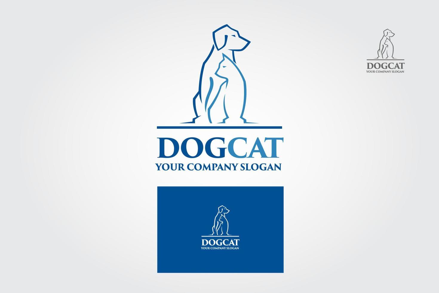 plantilla de logotipo de vector de gato de perro. símbolos de línea en color azul. cruz de silueta de estilo de logotipo vectorial incorporada con perro y gato. es bueno para la tienda de mascotas, la casa de mascotas, la clínica, el cuidado u otra actividad de mascotas.