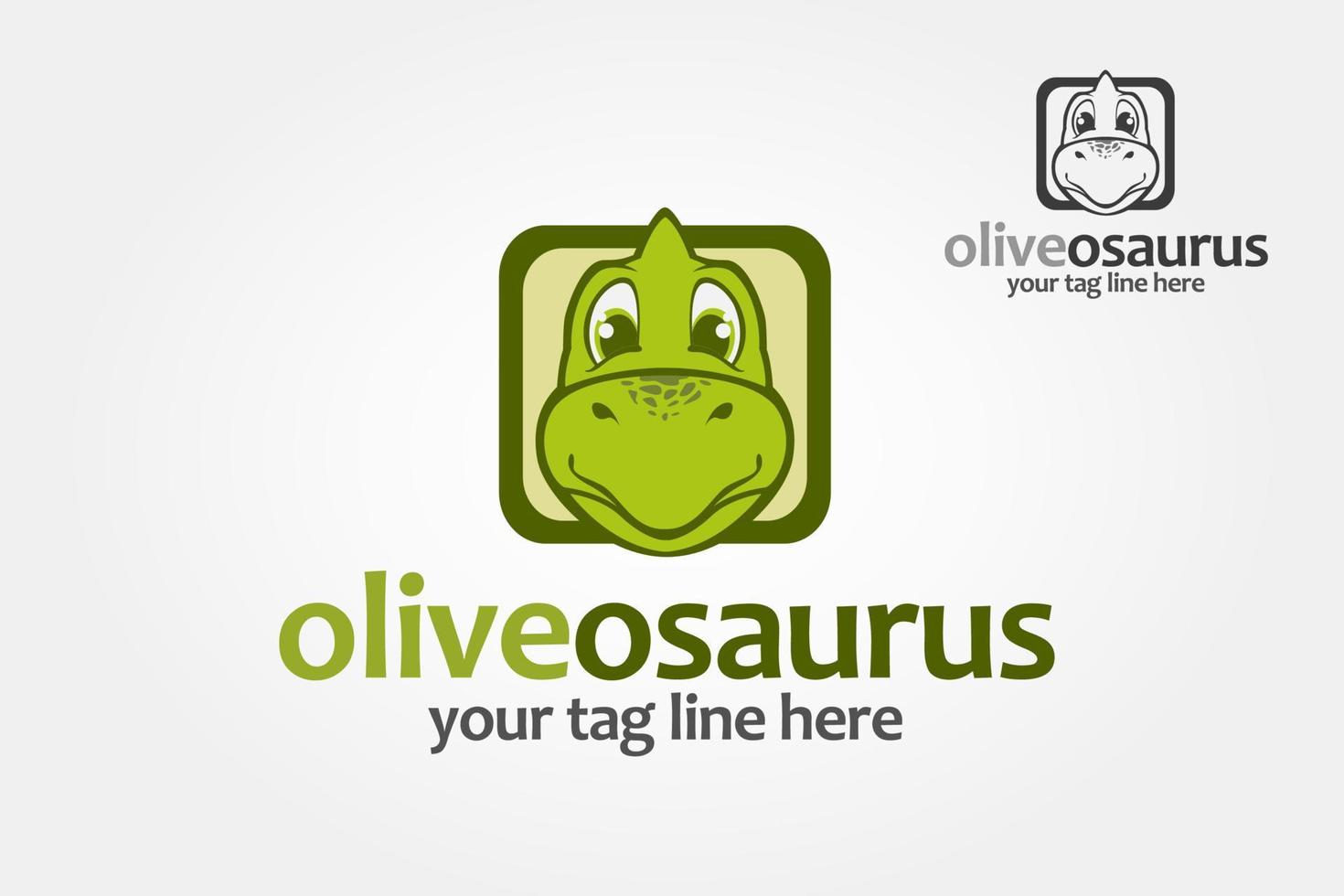 Oliveosarus Logo Cartoon Character. Logo of a funny and similing dinosaur. Dinosaur cartoon character vector logo template.