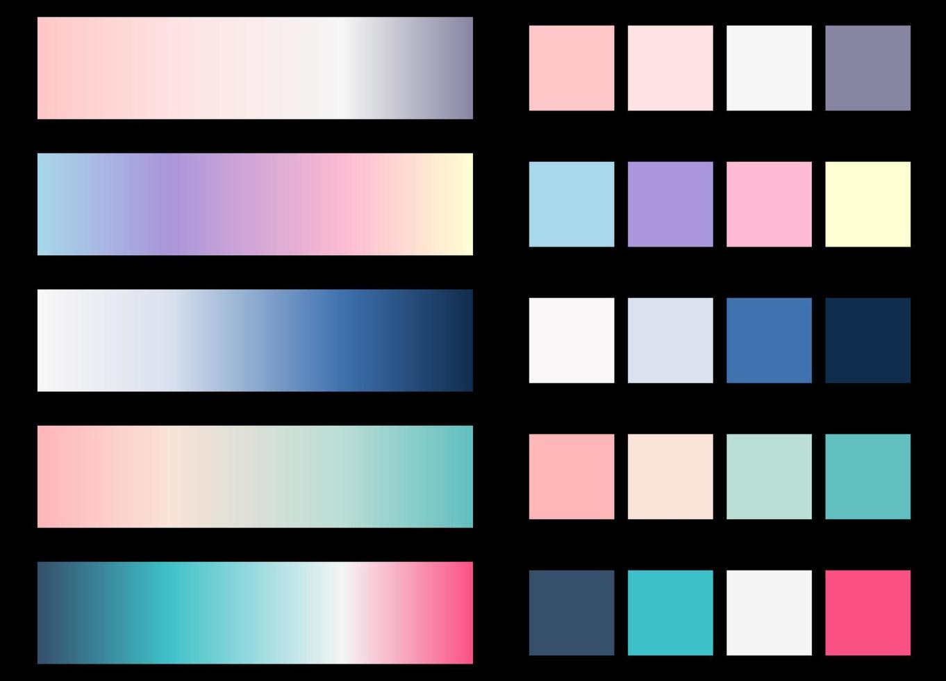 Popular color palette. An example of a color scheme. Forecast of the future color trend template. Gradient and solid color composition for modern design. Vector Eps 10.