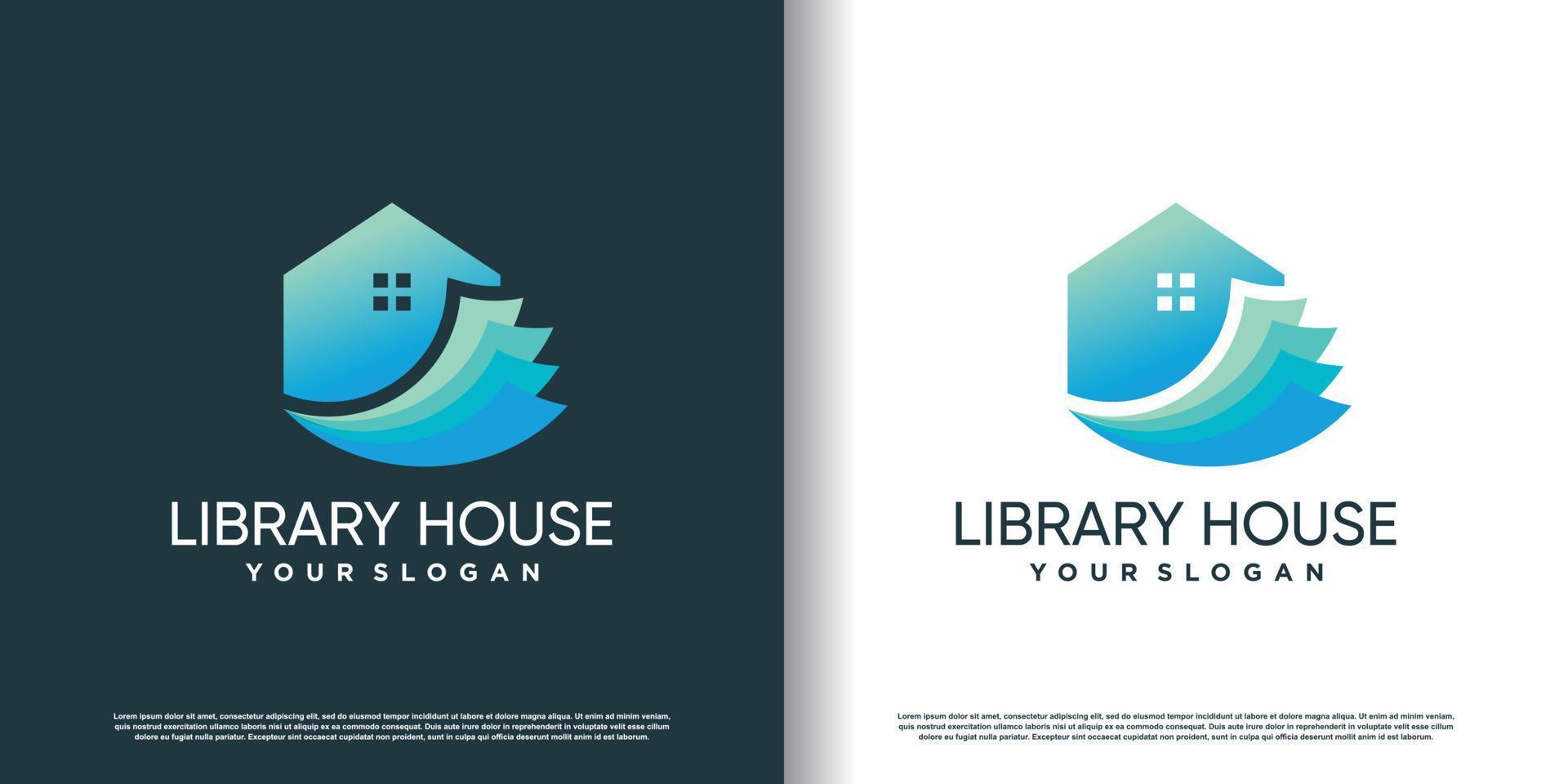 Library logo template with house style Premium Vector