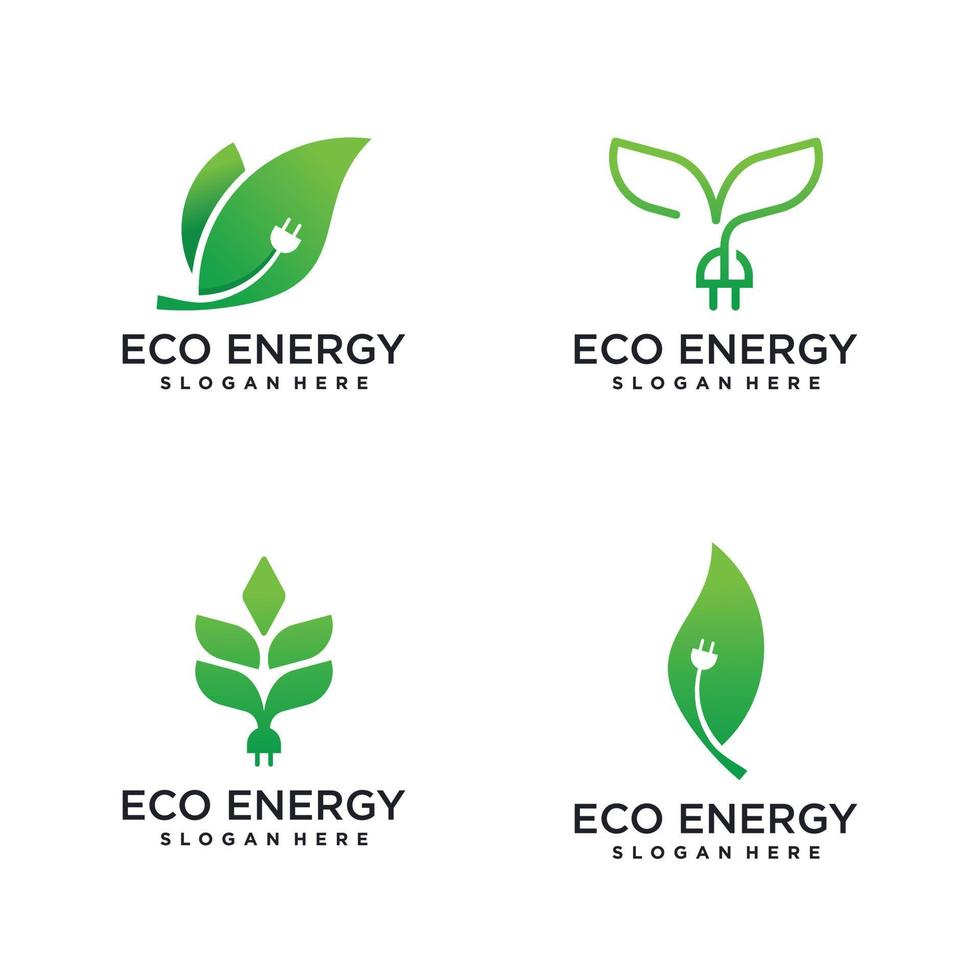 conjunto de icono de logotipo de ecología con licencia moderna y vector premium de diseño de concepto orgánico