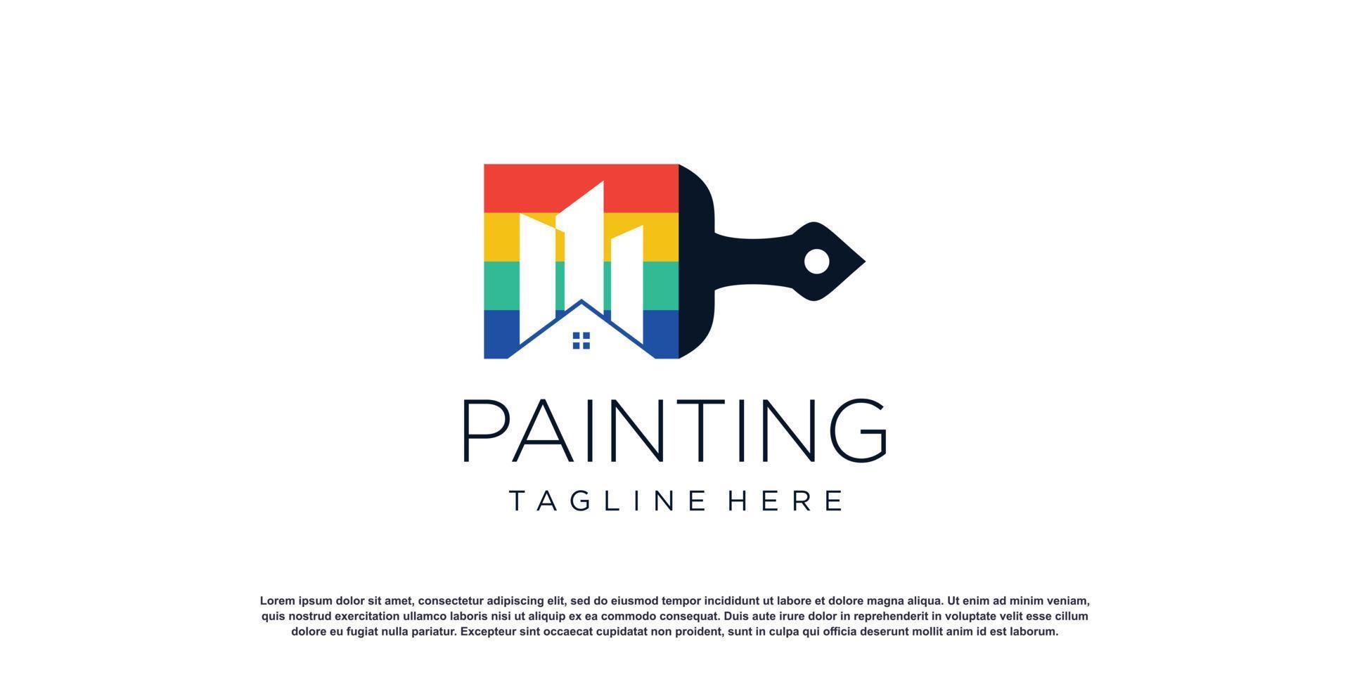 Painting logo design with creative unique style Premium Vector