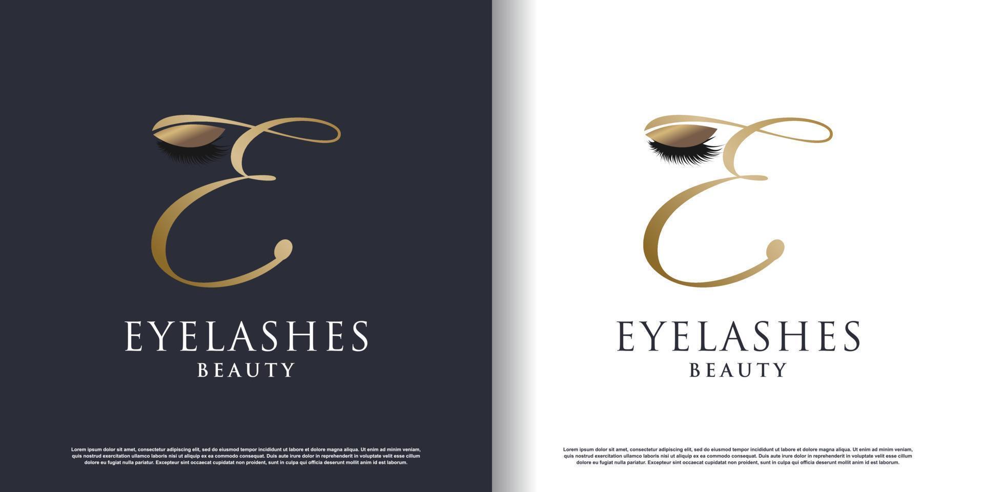 eyelash beauty logo with letter e style premium vector