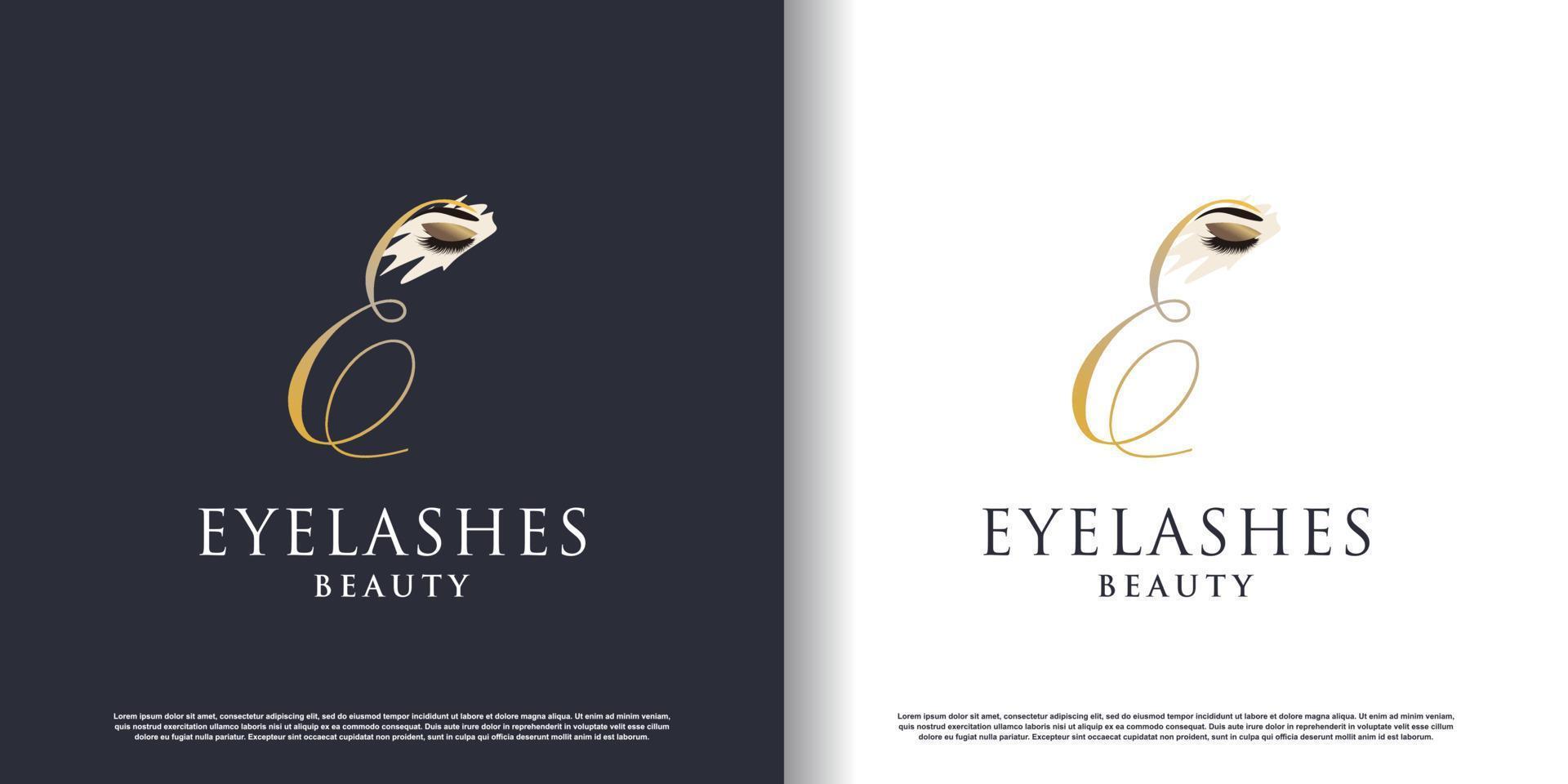 eyelash beauty logo with letter e style premium vector