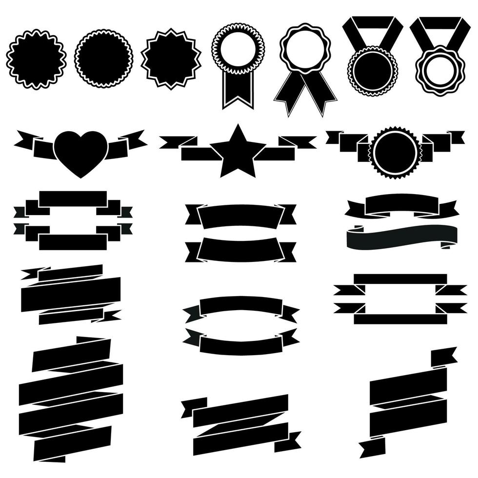 Set of black vintage ribbon banners for design elements vector