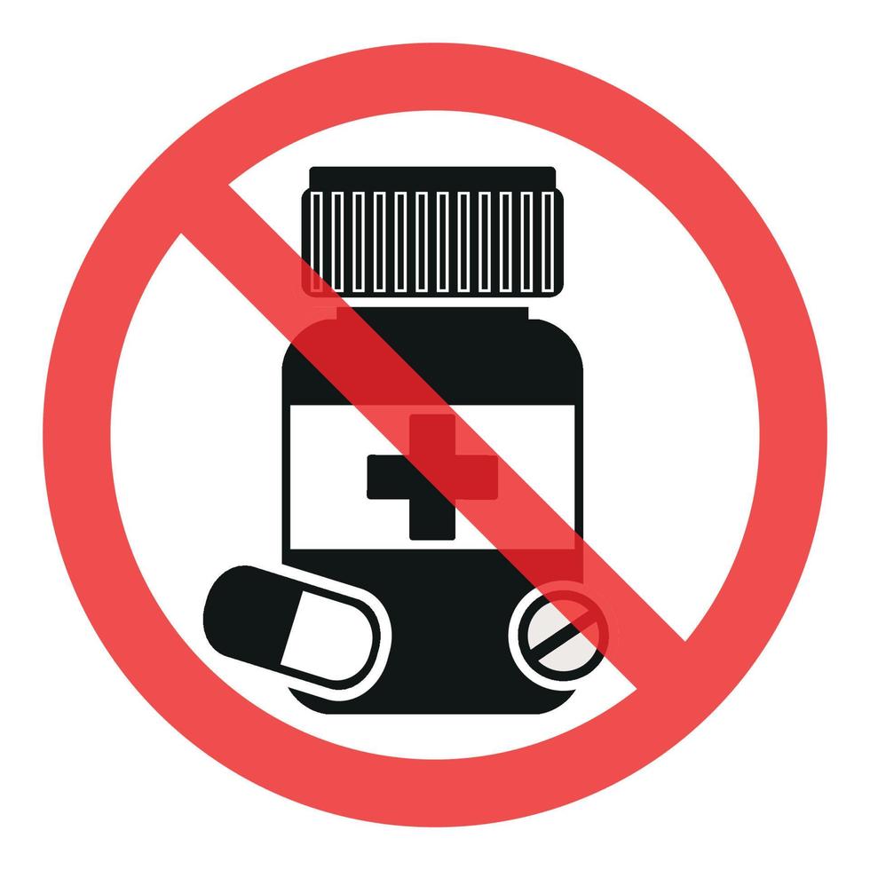 Drugs and pills prohibition sign icon. vector