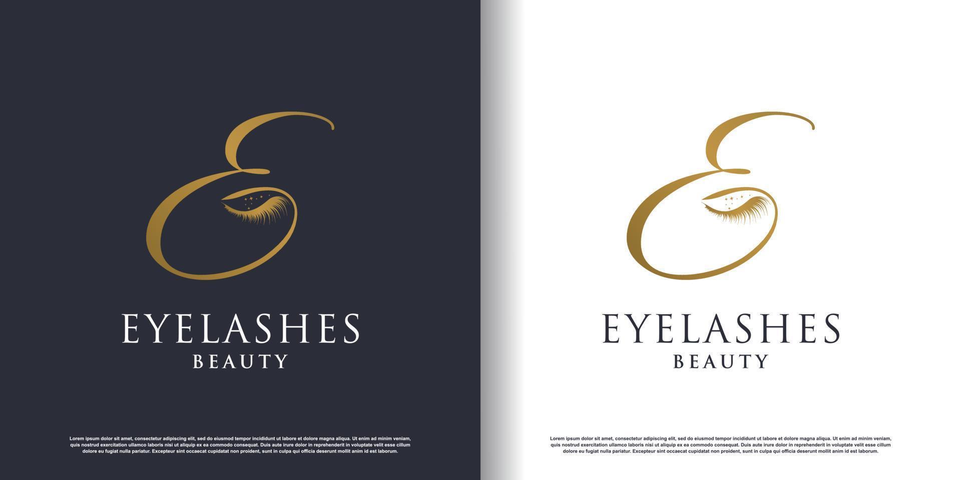 logotipo de belleza de pestañas con vector premium de estilo letra e