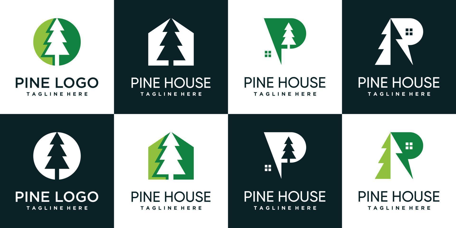 colección de diseño de logotipo de pino con icono de casa y vector premium de concepto moderno creativo