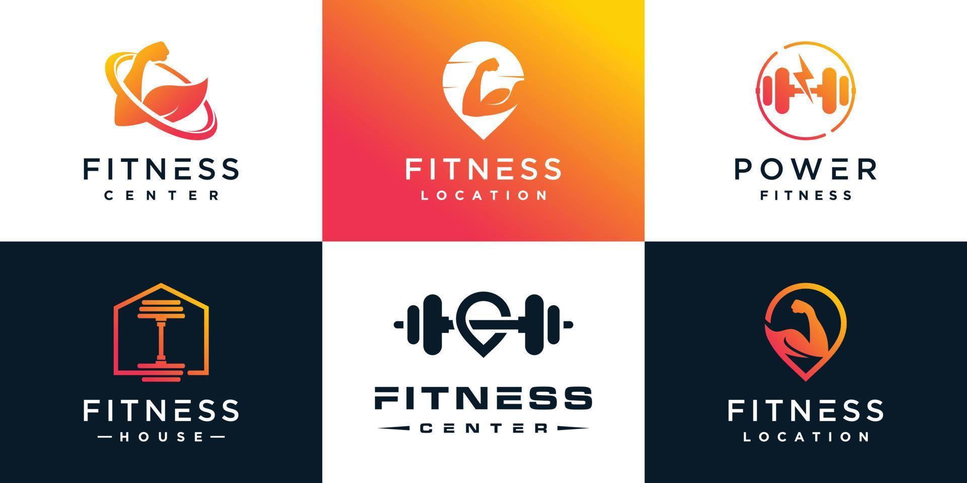 Fitness logo design collection for business with creative element concept Premium Vector