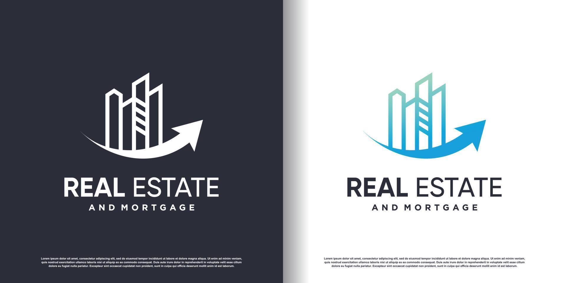 Real estate logo design with arrow concept vector