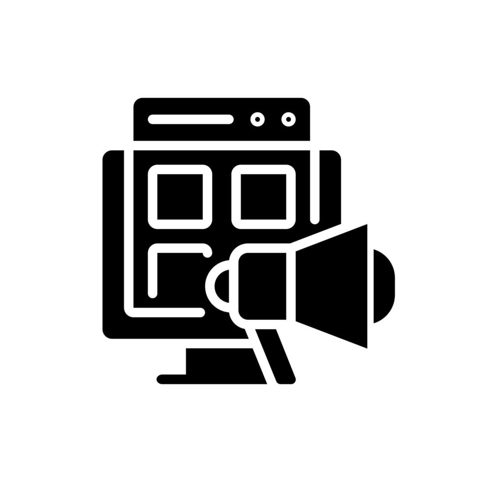 Digital marketing black glyph icon. Promoting products online. Social
