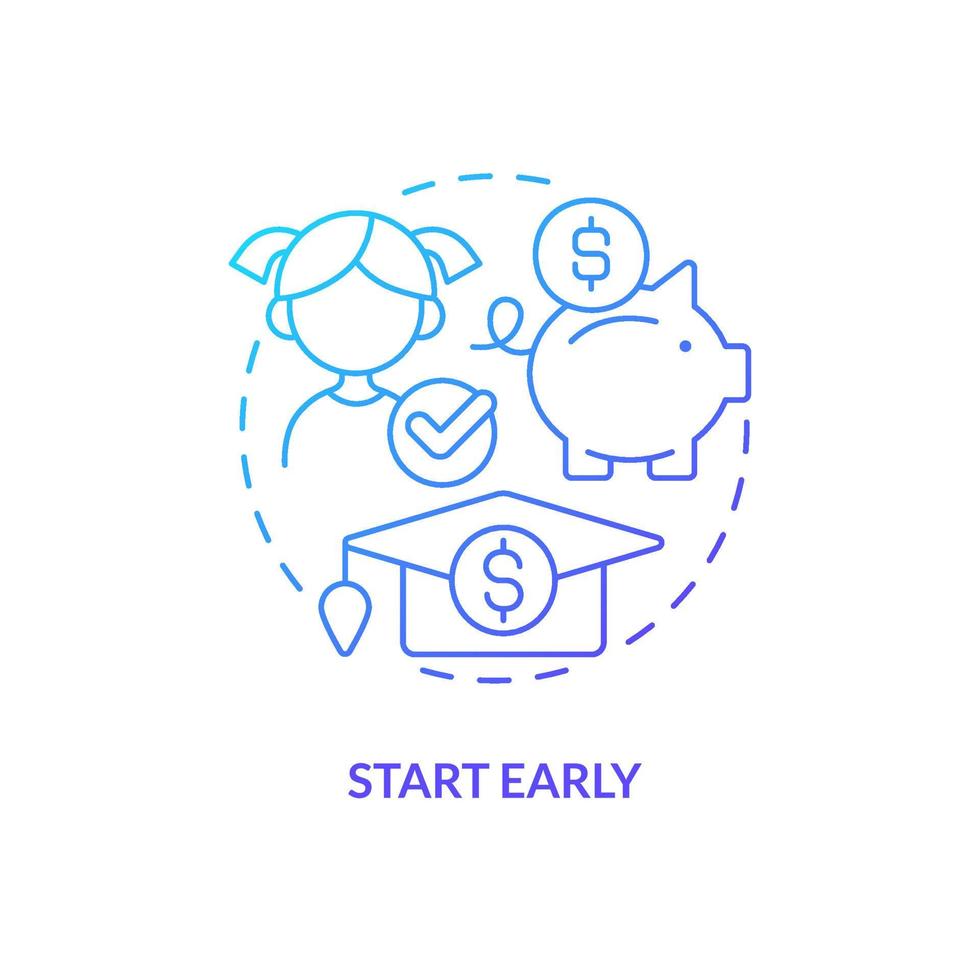 Start early blue gradient concept icon. Money for education. Long term investment. Tip for saving for college abstract idea thin line illustration. Isolated outline drawing. vector