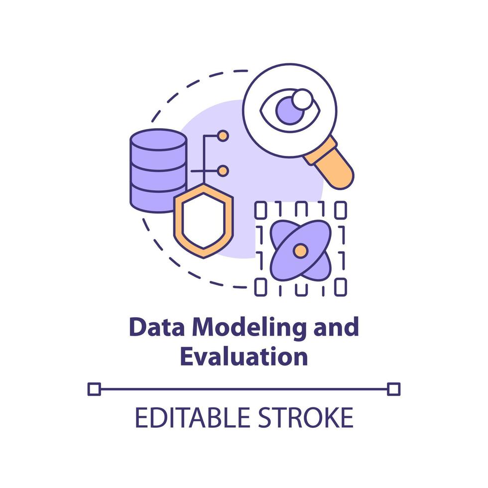 Data modeling and evaluation concept icon. Machine learning engineer skill abstract idea thin line illustration. Isolated outline drawing. Editable stroke. vector