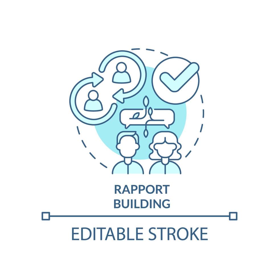 Rapport building turquoise concept icon. Step of business coaching abstract idea thin line illustration. Communication. Isolated outline drawing. Editable stroke. vector