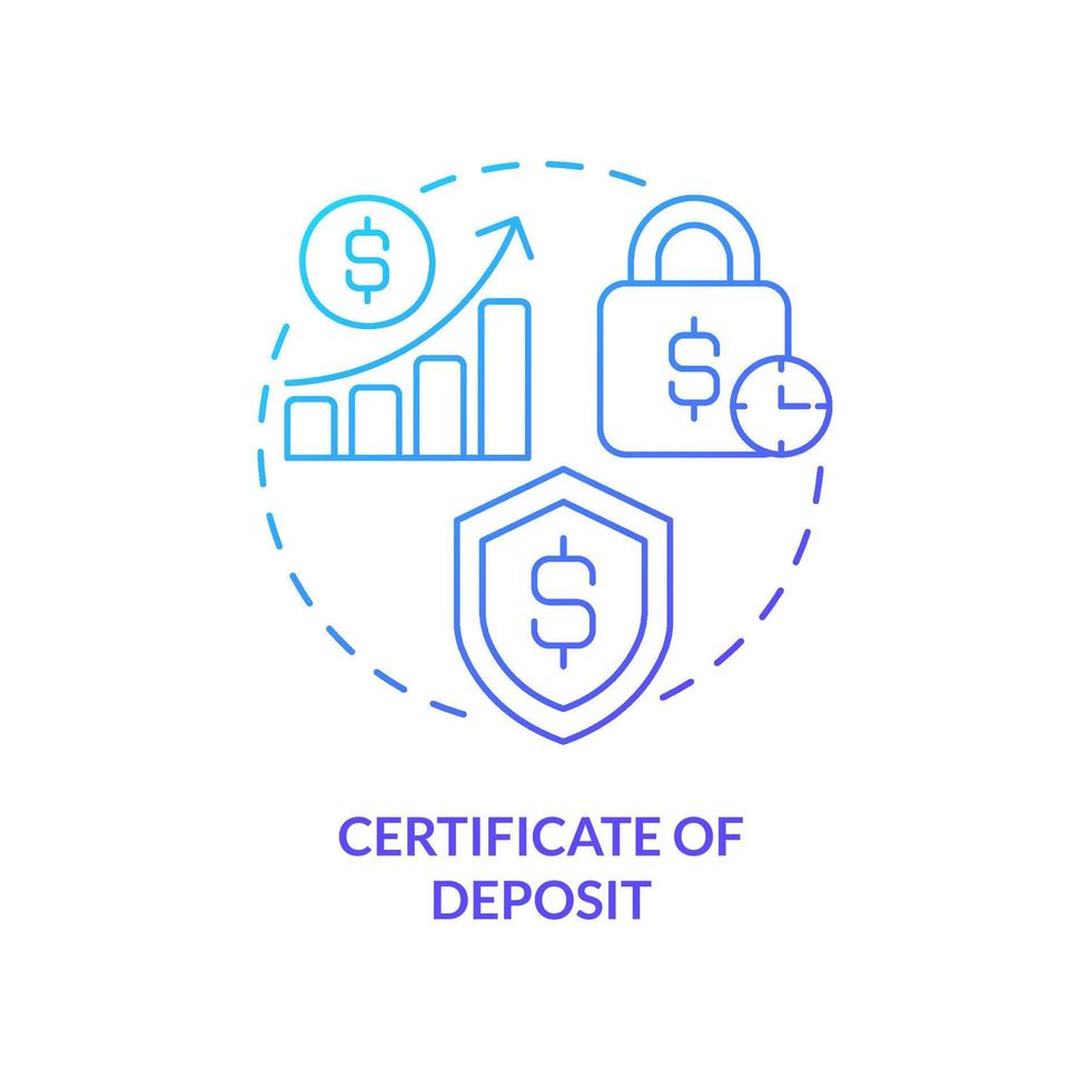 Certificate of deposit blue gradient concept icon. Financial assets safety. Saving accounts type abstract idea thin line illustration. Isolated outline drawing. vector