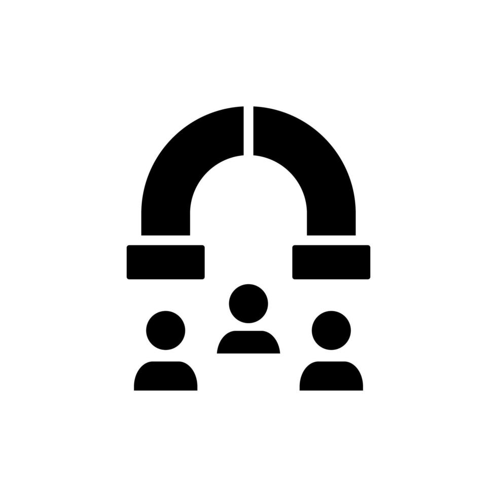 Attracting clients black glyph icon. Marketing strategies. Customer engagement. Increasing sales through advertising. Silhouette symbol on white space. Solid pictogram. Vector isolated illustration