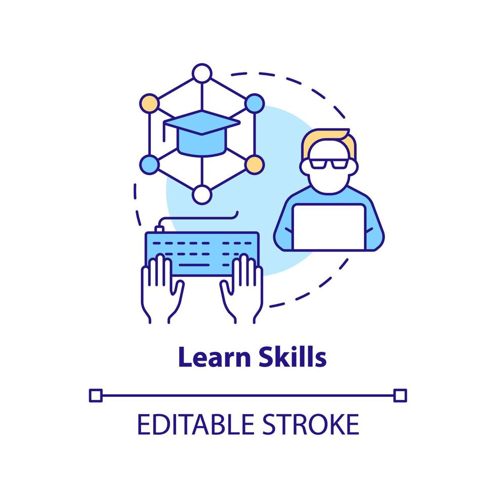 aprender el icono del concepto de habilidades. licenciatura. pasos para convertirse en ingeniero de software idea abstracta ilustración de línea delgada. dibujo de contorno aislado. trazo editable. vector