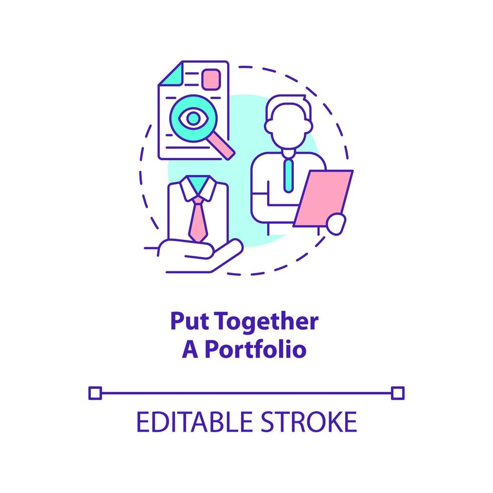 Put together portfolio concept icon. Job searching. Becoming fashion designer abstract idea thin line illustration. Isolated outline drawing. Editable stroke. vector
