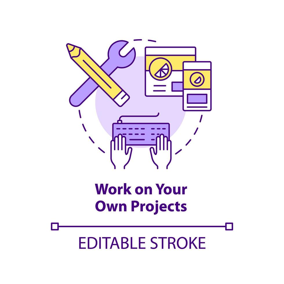 Work on your own projects concept icon. Build website. Becoming web designer abstract idea thin line illustration. Isolated outline drawing. Editable stroke. vector