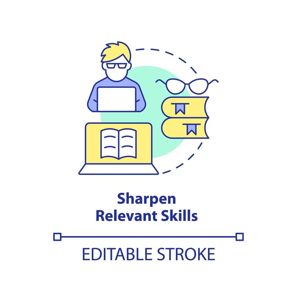 Sharpen relevant skills concept icon. Better expertise. Becoming data scientist abstract idea thin line illustration. Isolated outline drawing. Editable stroke. vector