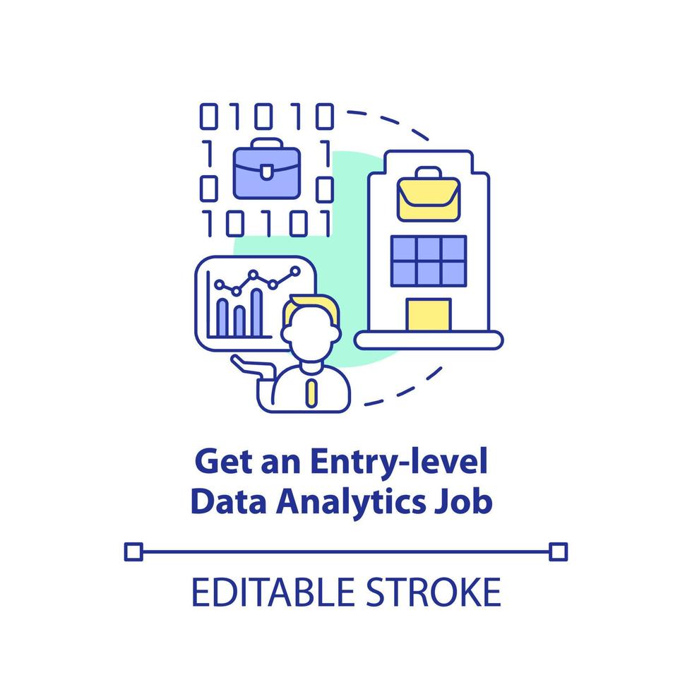 Get entry level data analytics job concept icon. Becoming data scientist abstract idea thin line illustration. Isolated outline drawing. Editable stroke. vector