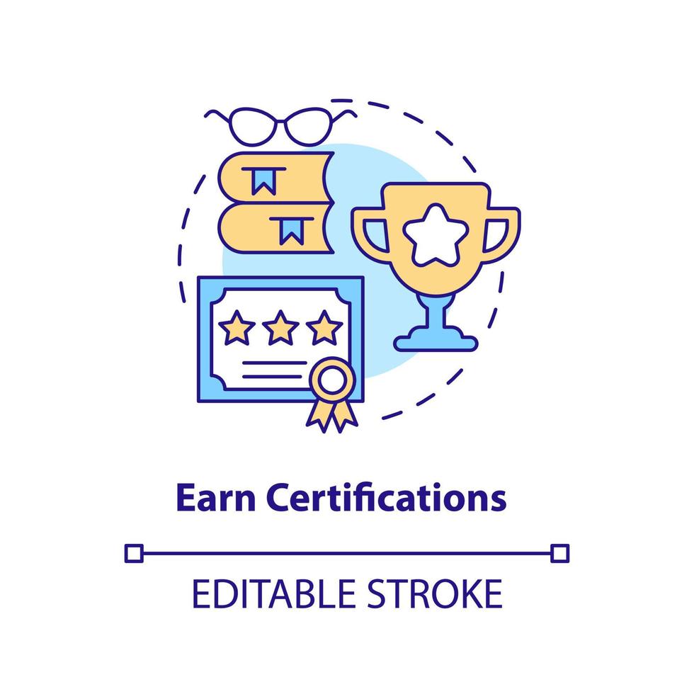 Earn certifications concept icon. Professional experience. Become software engineer abstract idea thin line illustration. Isolated outline drawing. Editable stroke. vector