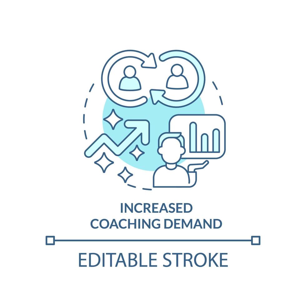 Increased coaching demand turquoise concept icon. Business coaching trend abstract idea thin line illustration. Isolated outline drawing. Editable stroke. vector