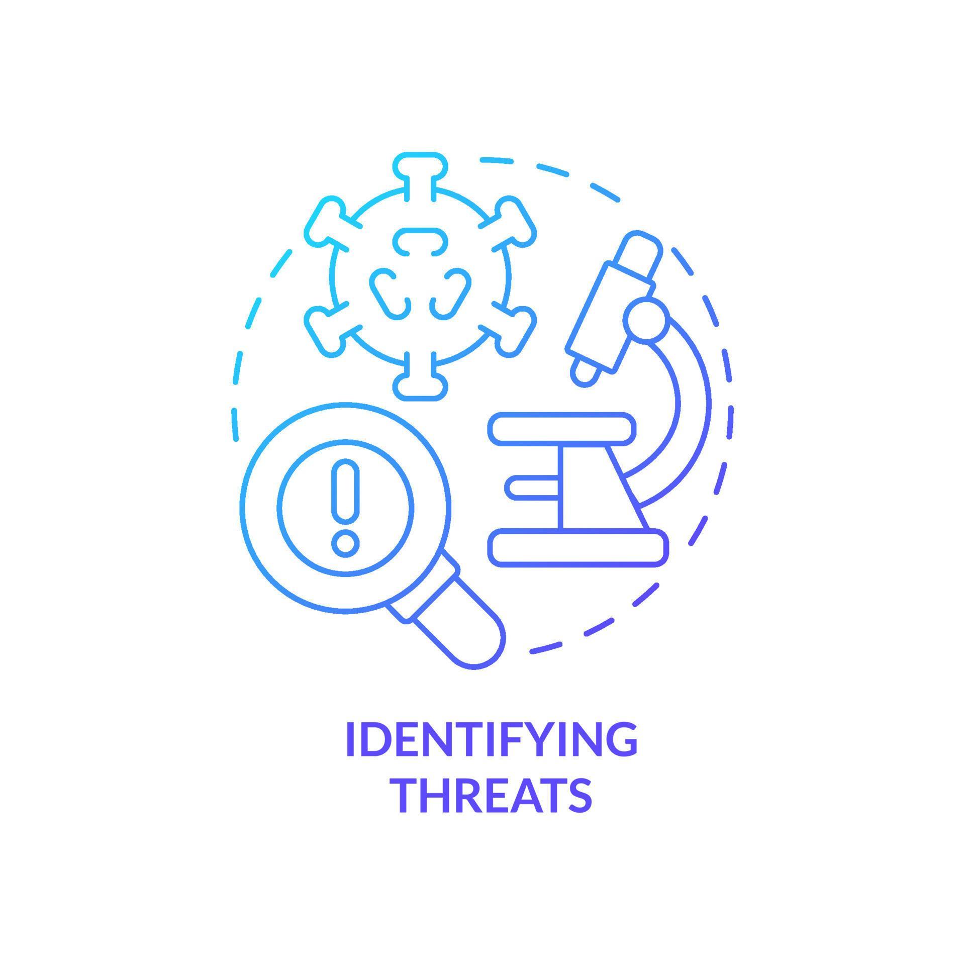 Identifying threats blue gradient concept icon. Virus and infection