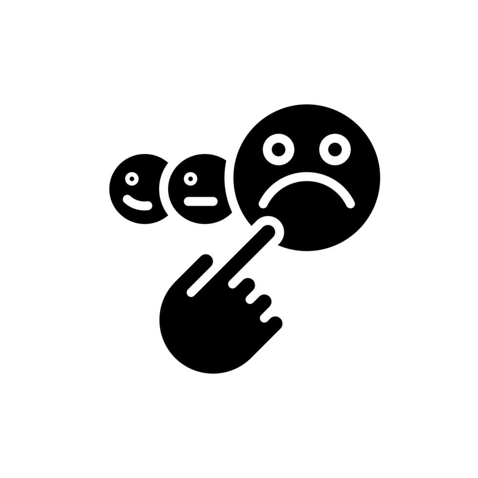 Negative feedback black glyph icon. Customer dissatisfaction. Bad review. Ruin company reputation. Angry consumer. Silhouette symbol on white space. Solid pictogram. Vector isolated illustration