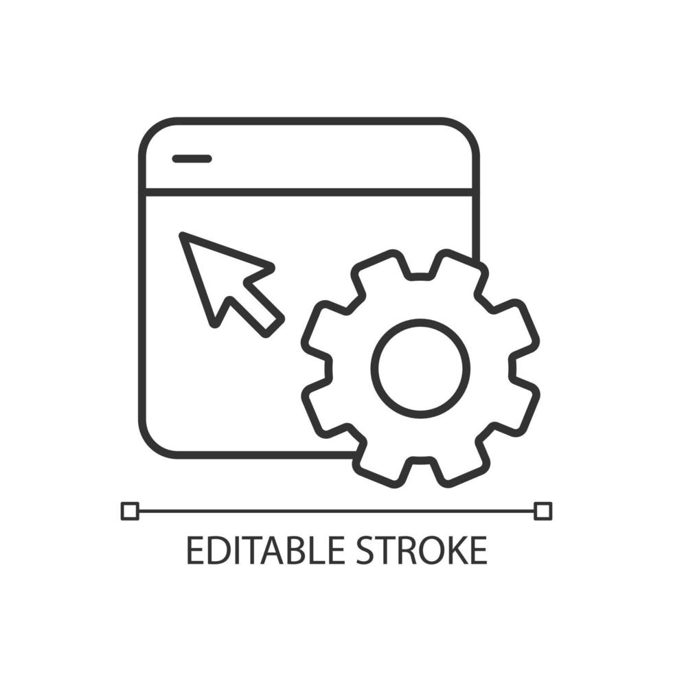 Website settings configuration linear icon. Page content modification. Kind of website. Customization. Thin line illustration. Contour symbol. Vector outline drawing. Editable stroke.