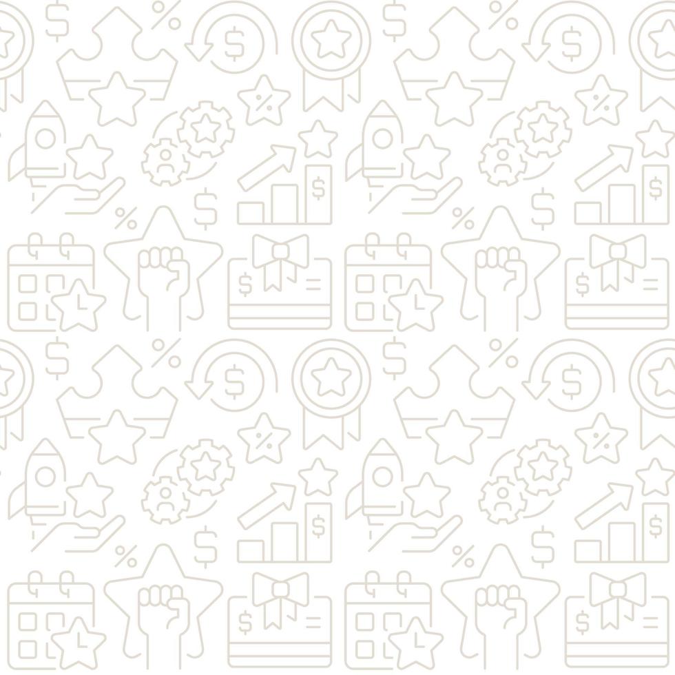 Business success abstract seamless pattern. Editable vector shapes on white background. Trendy texture with cartoon color icons. Design with graphic elements for interior, fabric, website decoration