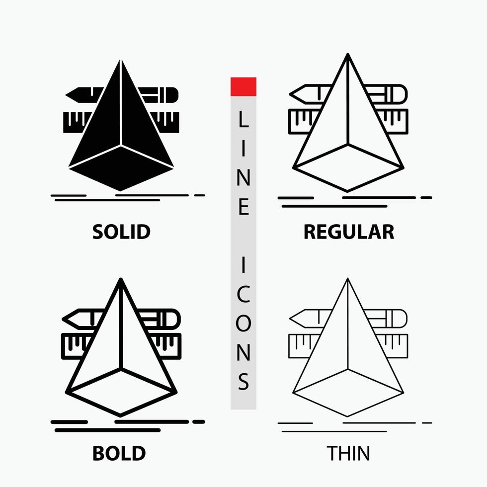 3d. design. designer. sketch. tools Icon in Thin. Regular. Bold Line and Glyph Style. Vector illustration