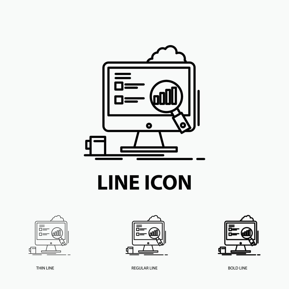 analytics. board. presentation. laptop. statistics Icon in Thin. Regular and Bold Line Style. Vector illustration