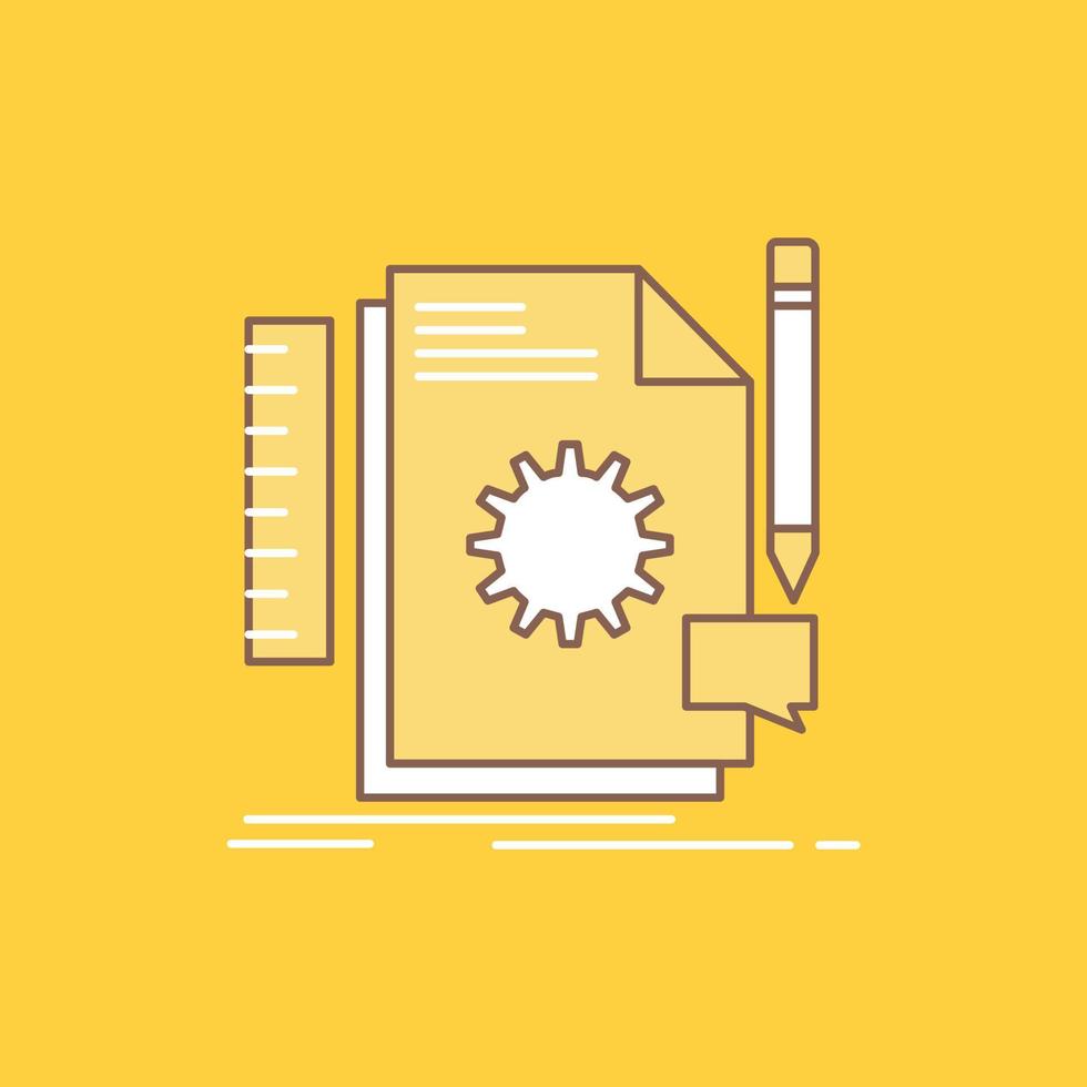 Creative. design. develop. feedback. support Flat Line Filled Icon. Beautiful Logo button over yellow background for UI and UX. website or mobile application vector