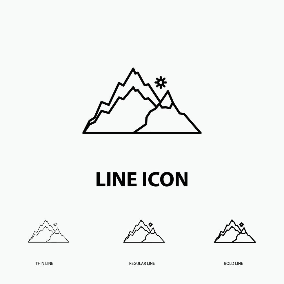 mountain. landscape. hill. nature. tree Icon in Thin. Regular and Bold Line Style. Vector illustration