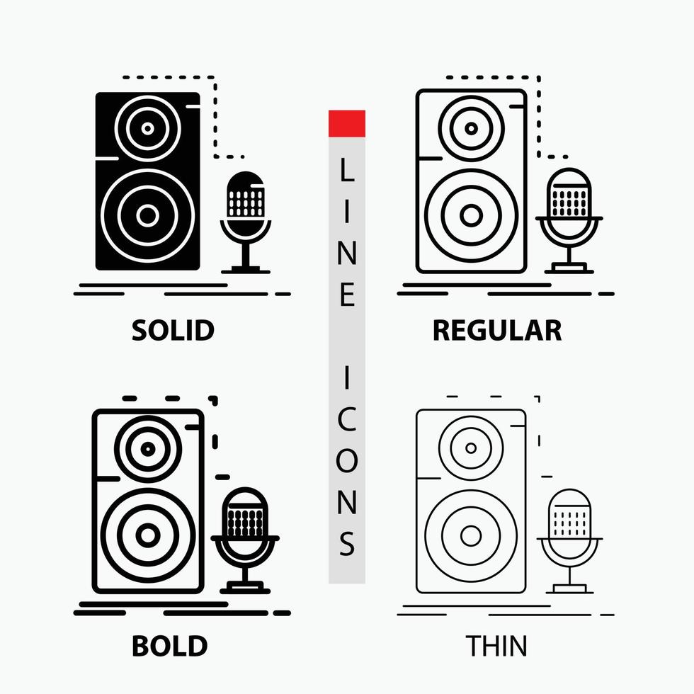 Live. mic. microphone. record. sound Icon in Thin. Regular. Bold Line and Glyph Style. Vector illustration