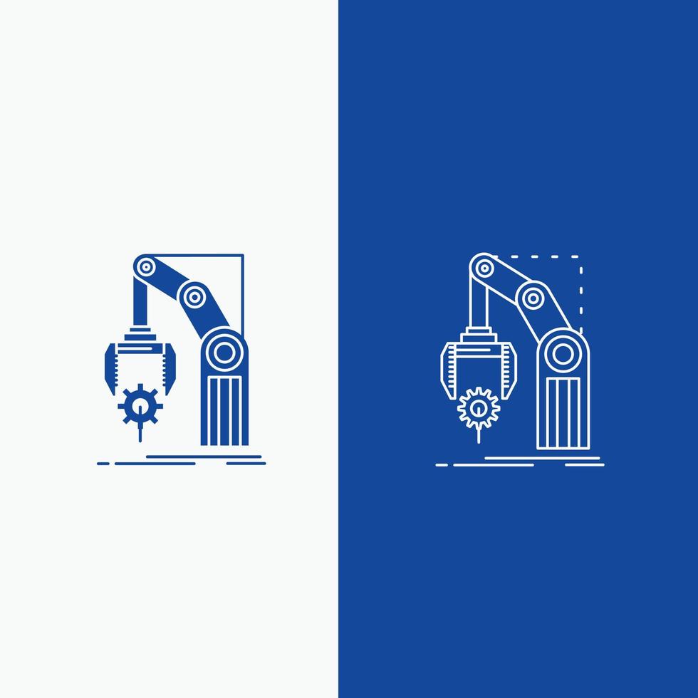Automation. factory. hand. mechanism. package Line and Glyph web Button in Blue color Vertical Banner for UI and UX. website or mobile application vector