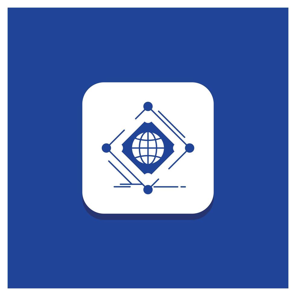 Blue Round Button for Complex. global. internet. net. web Glyph icon vector