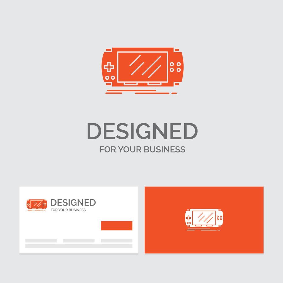 Business logo template for Console. device. game. gaming. psp. Orange Visiting Cards with Brand logo template. vector