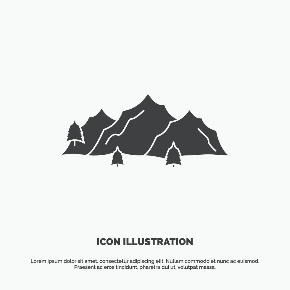 montaña. paisaje. Cerro. naturaleza. icono de árbol símbolo gris vectorial de glifo para ui y ux. sitio web o aplicación móvil vector