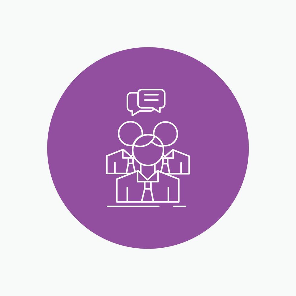 group. business. meeting. people. team White Line Icon in Circle background. vector icon illustration