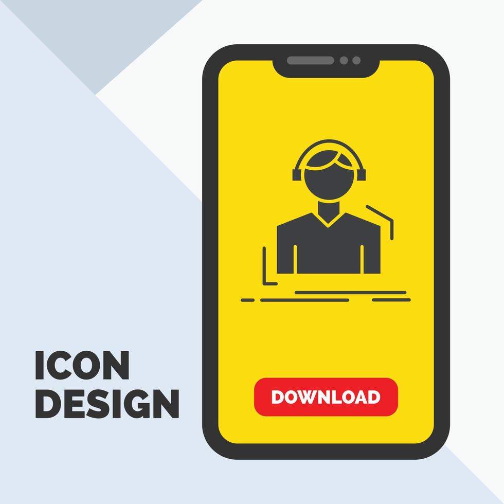 Engineer. headphones. listen. meloman. music Glyph Icon in Mobile for Download Page. Yellow Background vector