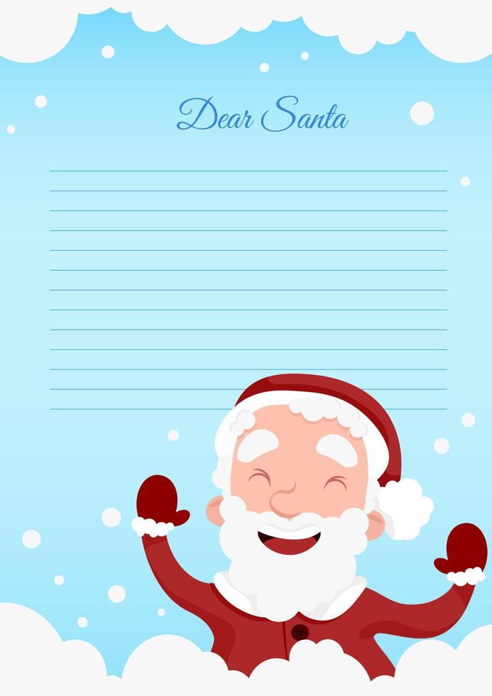 Blank letter to Santa Claus blue background with lines and Santa Claus vector