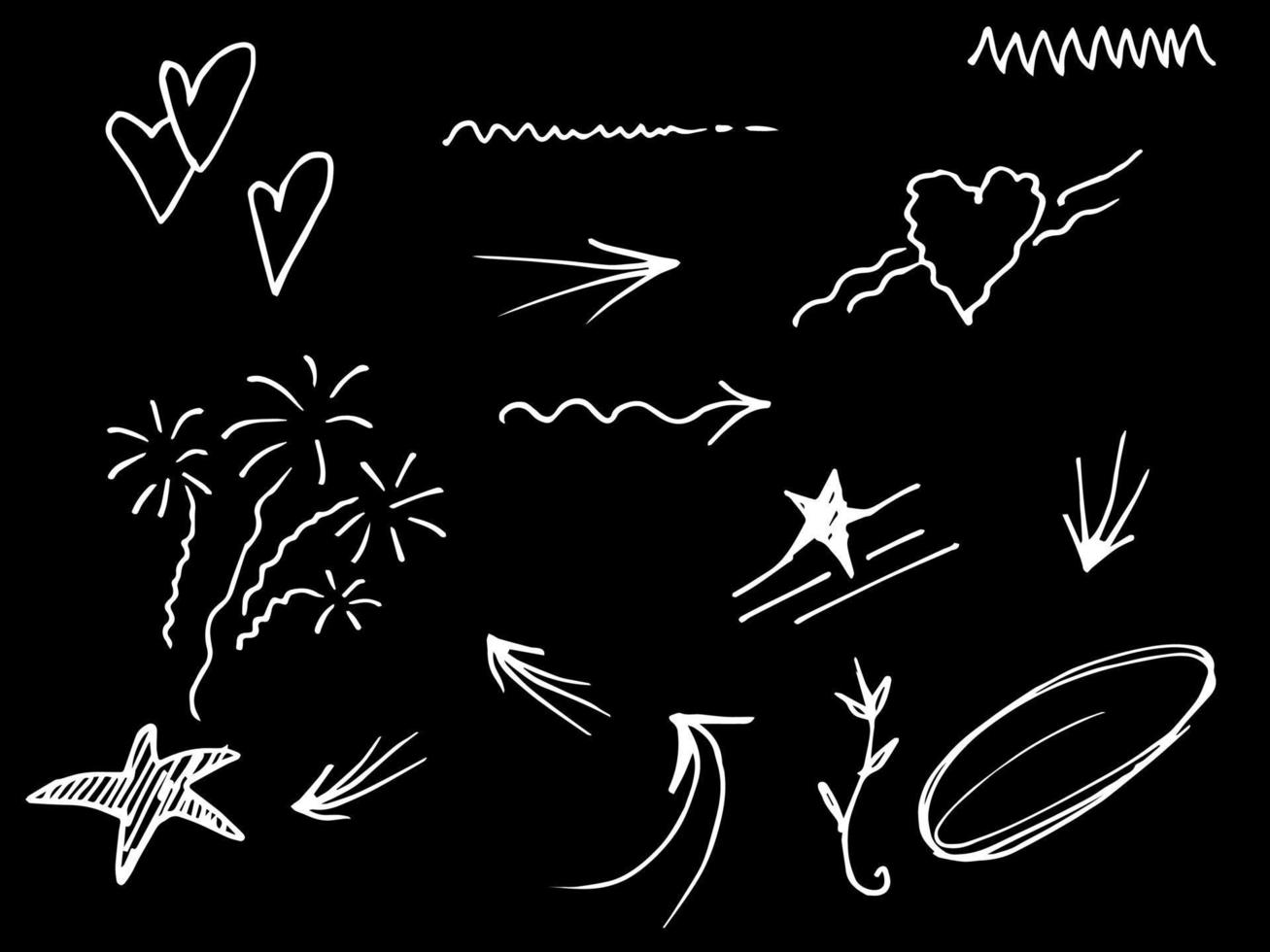 Doodle elements for concept design on set. isolated on black background. Infographic elements. Emphasis, curly swishes, swoops, swirl, arrow. vector illustration