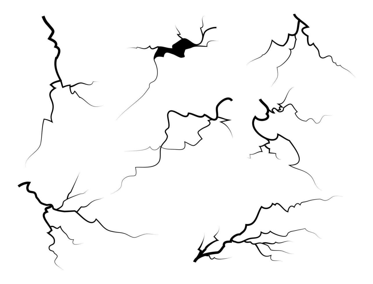 vidrio agrietado dibujado a mano, pared, suelo. efecto de tormenta eléctrica. juego de descanso de garabatos. ilustración vectorial vector
