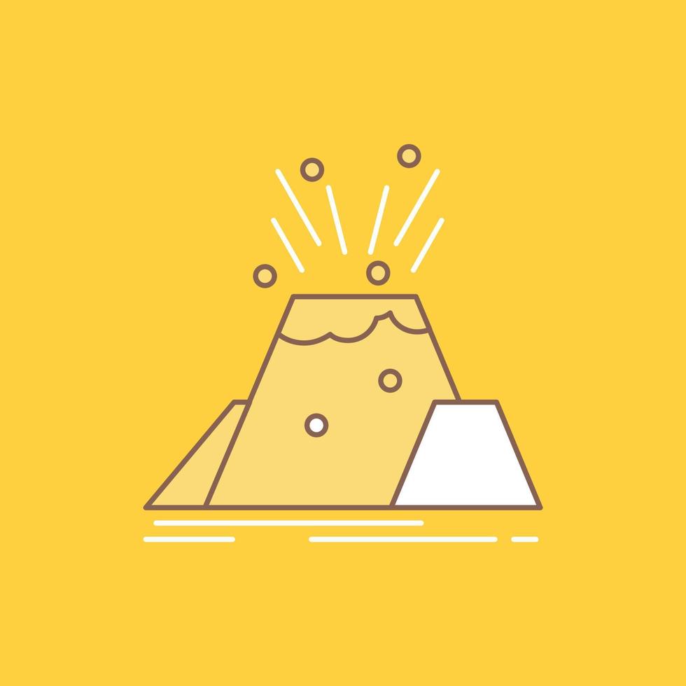 desastre. erupción. volcán. alerta. icono lleno de línea plana de seguridad. hermoso botón de logotipo sobre fondo amarillo para ui y ux. sitio web o aplicación móvil vector