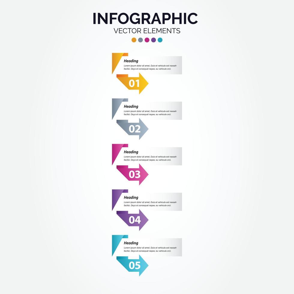 plantilla de diseño de etiqueta infográfica vertical vectorial con iconos y 5 opciones o pasos. se puede utilizar para el diagrama de proceso. presentaciones diseño de flujo de trabajo. bandera. diagrama de flujo gráfico de información vector