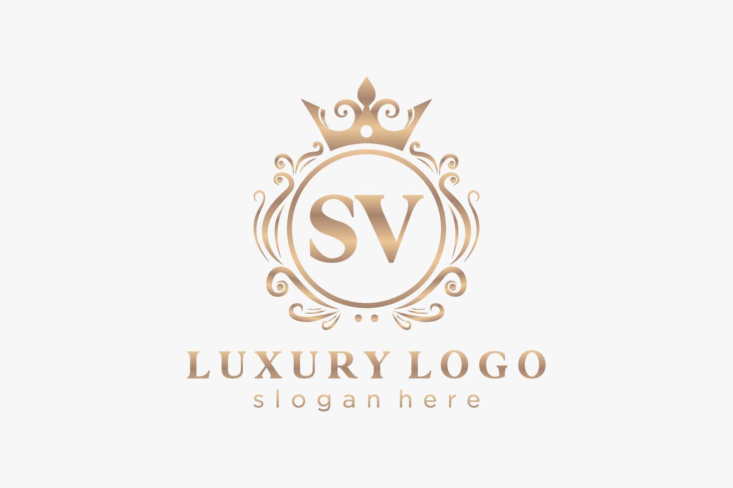 Initial SV Letter Royal Luxury Logo template in vector art for Restaurant, Royalty, Boutique, Cafe, Hotel, Heraldic, Jewelry, Fashion and other vector illustration.