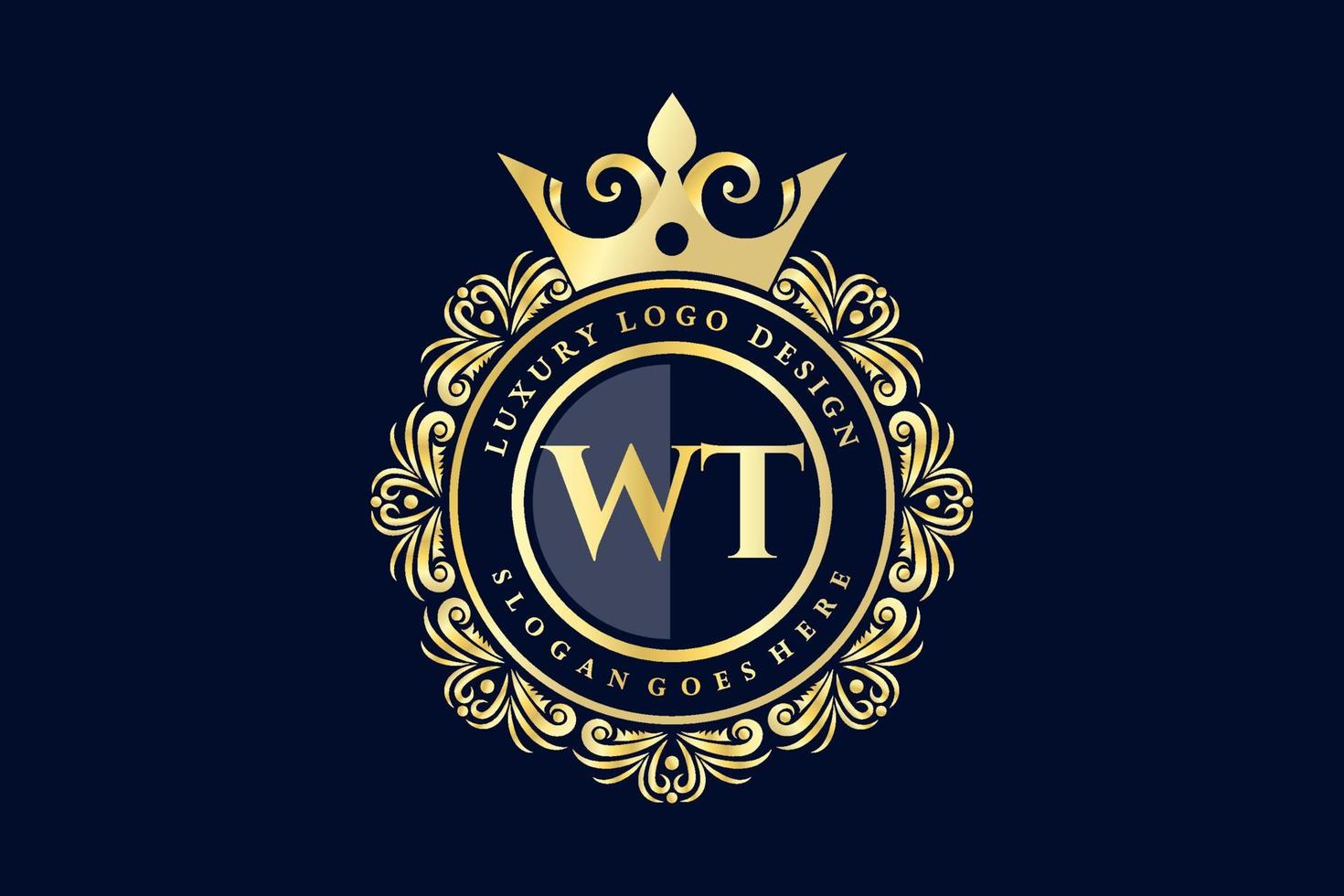 WT Initial Letter Gold calligraphic feminine floral hand drawn heraldic monogram antique vintage style luxury logo design Premium Vector